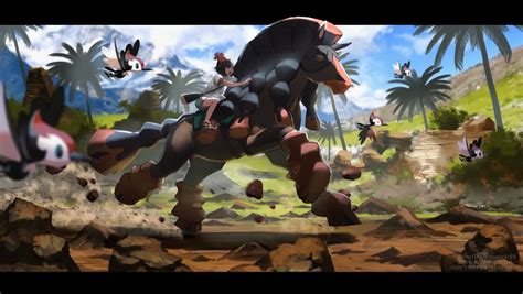 Selene Pikipek And Mudsdale Pokemon And 1 More Drawn By Kouseki