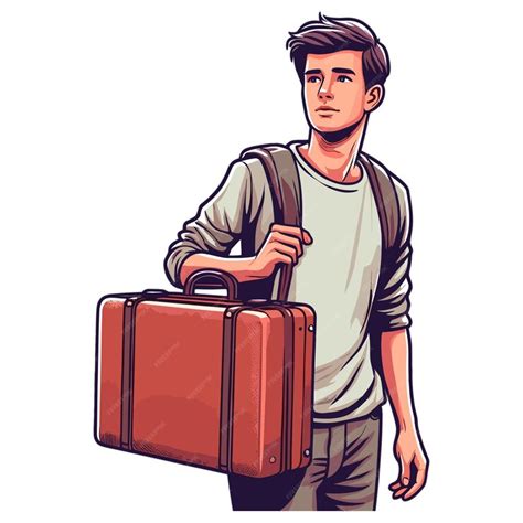 Premium Vector Young Man Carrying A Suitcase Vector Illustration