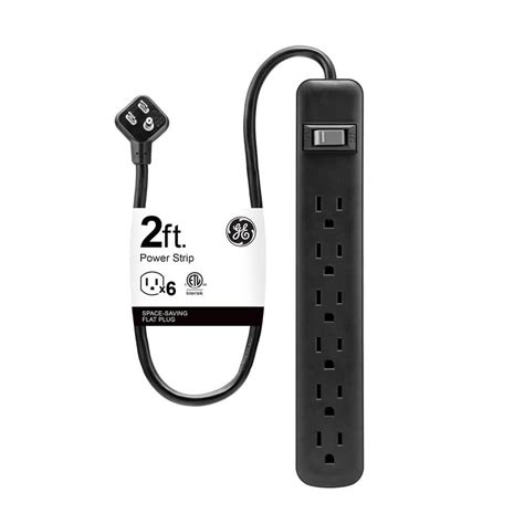 GE 6 Outlet Power Strip With Integrated Circuit Breaker And 2 Ft