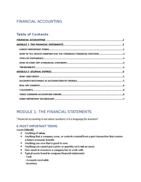 Financial Accounting - FINANCIAL ACCOUNTING Table of Contents FINANCIAL