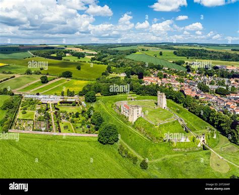 Helmsley Castle From A Drone North York Moors National Park North