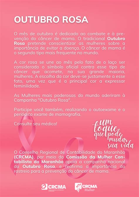 Outubro Rosa Um Toque Que Pode Mudar Sua Vida Crcma Conselho