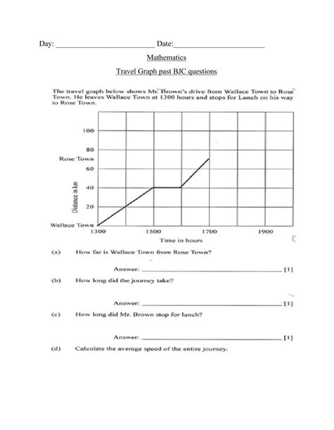 Distance Vs Time Graph Worksheet Distance Time Graphs Worksheets