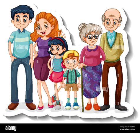 A sticker template with big family members cartoon character ...