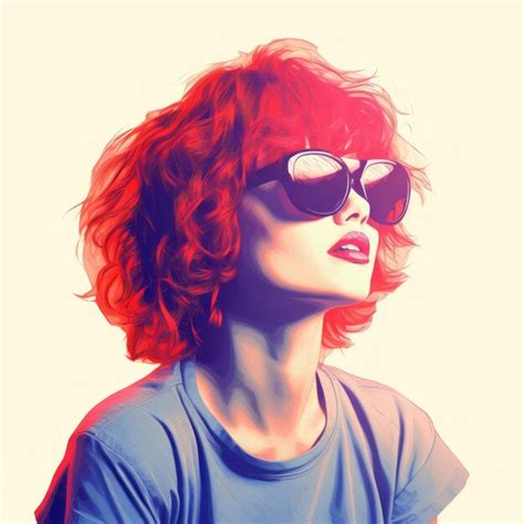 Premium Photo A Woman With Red Hair Wearing Sunglasses And A Blue Shirt