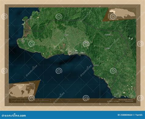 Westmoreland Jamaica Low Res Satellite Labelled Points Of Cities