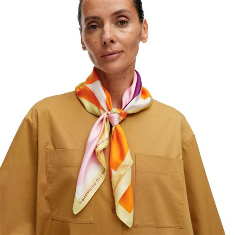 Marimekko Lauhtua Unikko Orange Pink Yellow Silk Scarf