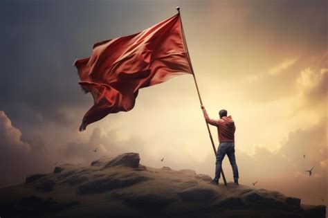 A Man Holding A Flag That Says Quot T Quot On It Premium AI Generated