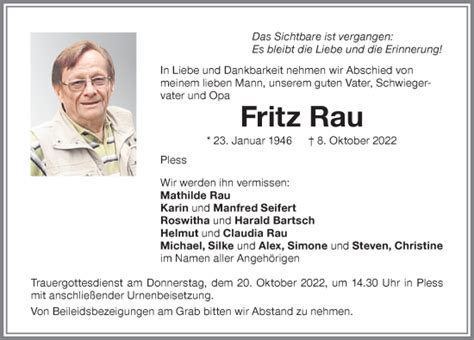 Traueranzeigen Von Fritz Rau Allg Uer Zeitung