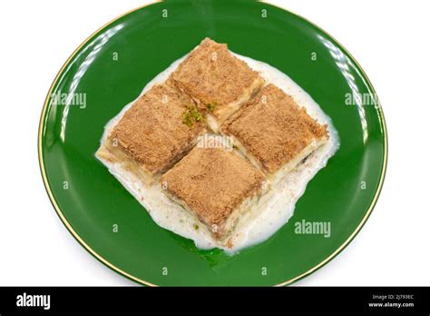 Cold Baklava Baklava With Milk Isolated On A White Background