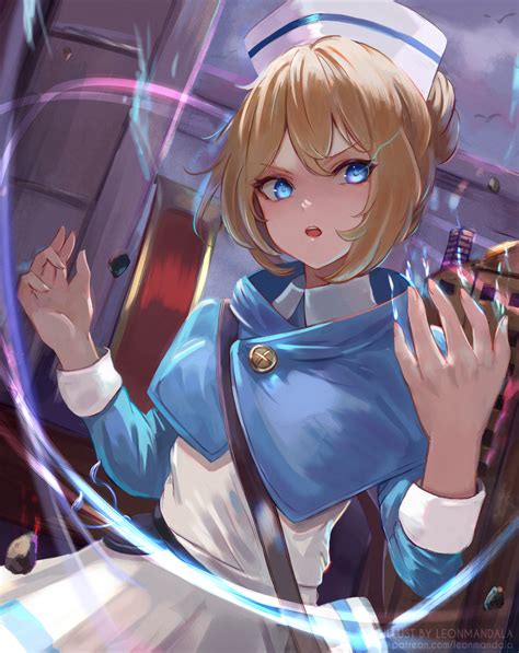 Safebooru 1girl Bag Blonde Hair Blue Cloak Blue Eyes Castti Florenz Cloak Collared Shirt Hair