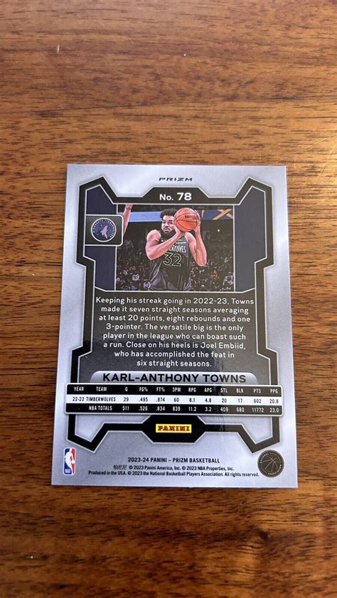 Karl Anthony Towns 2023 24 Panini Prizm Pink Cracked Ice 78