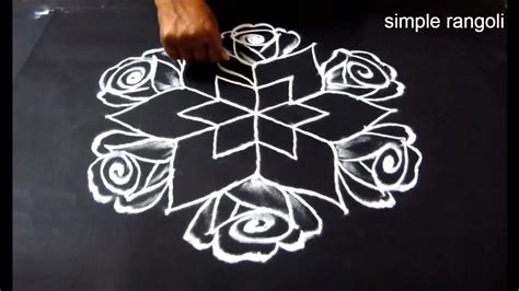 Simple Rose Kolam With 9 To 5 Dots Simple Rangoli Creative Rose