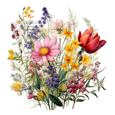 Clipart PNG Watercolor Floral Bouquet High Resolution Botanical Meadow