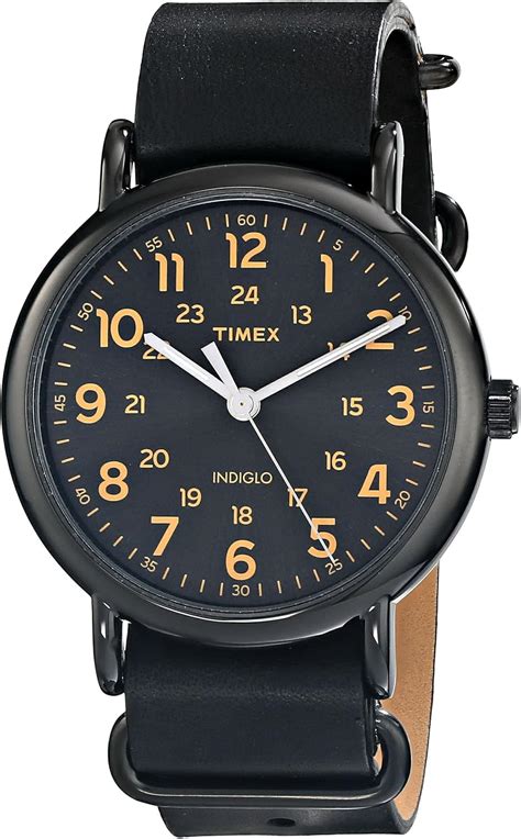 Timex Reloj Unisex T2p4949j Weekender Con Correa De Piel Negro Negro