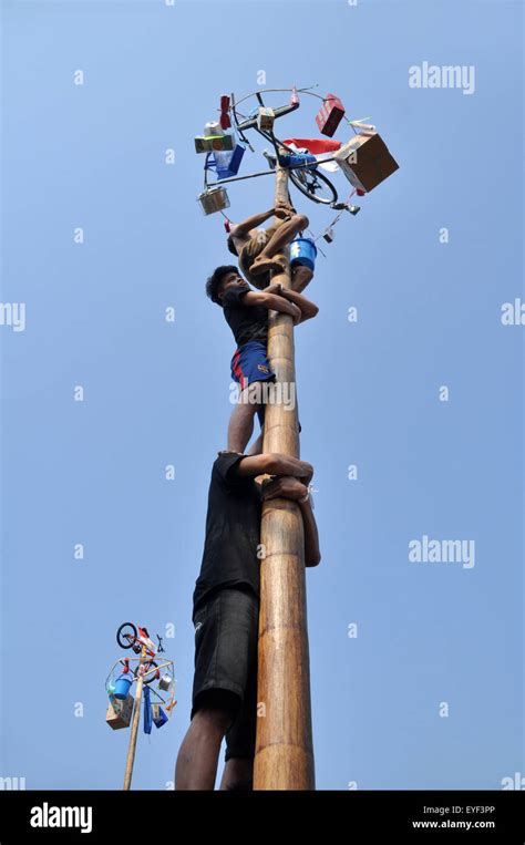 Areca Nut Tree Climbing Competition Or Panjat Pinang Is One Of The