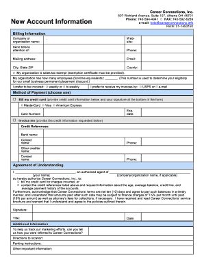 Fillable Online New Account Information Career Connections Fax Email