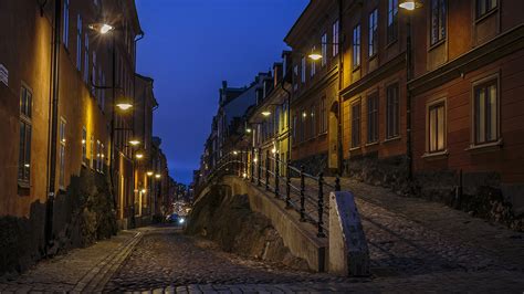 Tapeta Sztokholm Szwecja Ulica W Nocy Latarnia Uliczna X