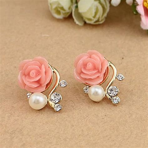 Aliexpress Buy Fashion Dainty Women Pearl Crystal Rose Flower