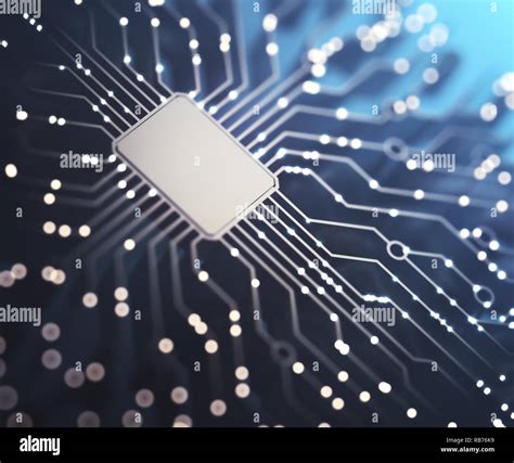 Microchip With Gold Connections In Depth Of Field Concept Of