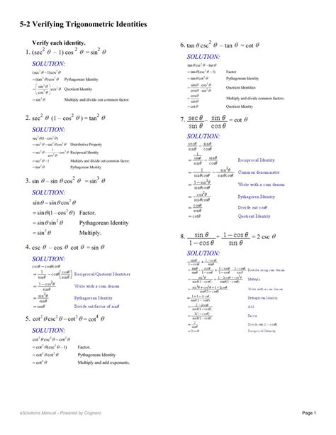 Trigonometric Identities Worksheet Answers - Math Is Fun