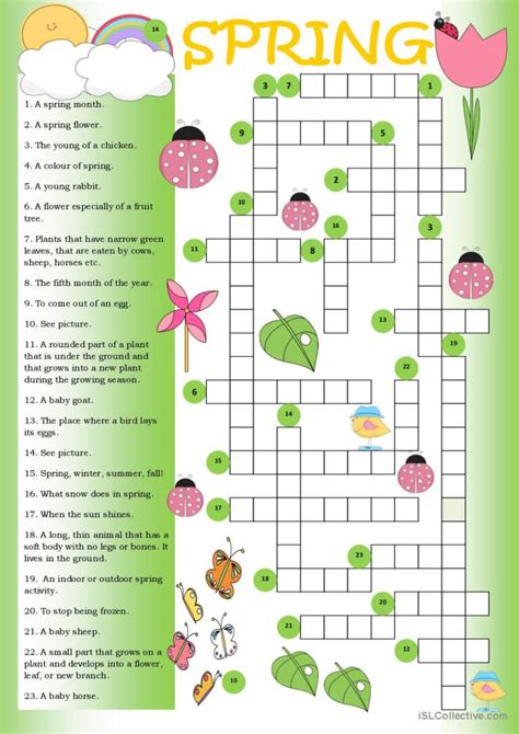 Springtime Spring Crossword Puzzle Free Printable Templates