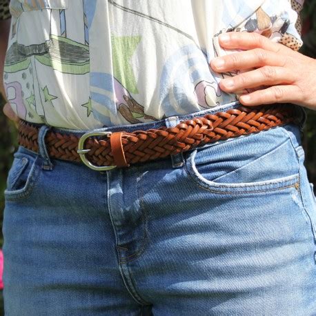 Ceinture pour femme tressée à la main en cuir cognac au tannage végétal