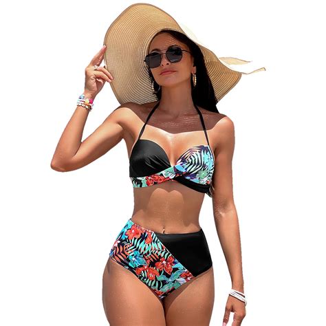 Quyuon Cute Bikinis For Women Piece Push Up Swinsuit Print Lace Up