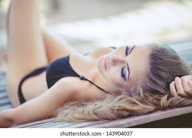 Portrait Woman Sunbathing Bikini Tropical Travel Stock Photo 143904025