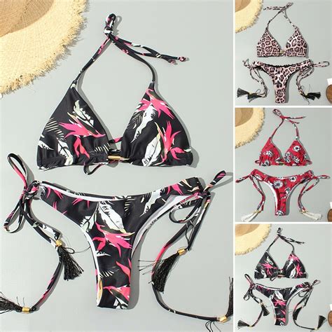 New Style Women Pieces Print Tassel Swimsuit Beachwear Swimwear Push Up Padded Bra Bikini