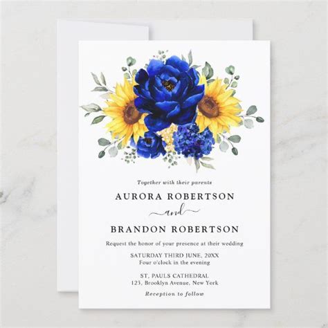 Royal Blue Sunflower Wedding Invitation