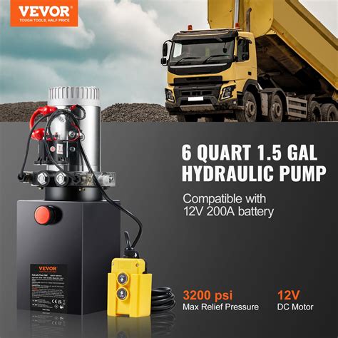 Vevor Hydraulic Pump 6 Quart Hydraulic Power Unit Double Acting Dump Trailer Pump 091 Gpm