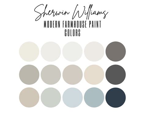 Modern Farmhouse Paint Color Palette Sherwin Williams Etsy Canada