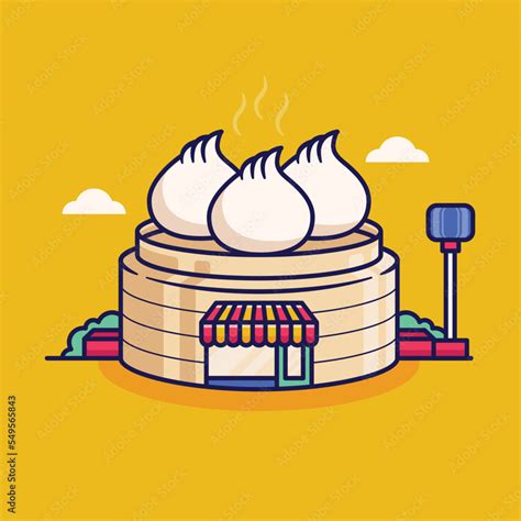 Cute Cartoon Dim Sum Shop Illustration Stock Vector Adobe Stock