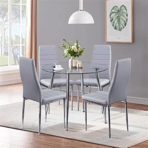 Goldfan Small Round Glass Dining Table And Chairs Set Modern Kitchen