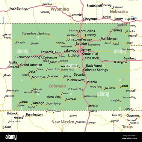 Map Of Colorado Shows Country Borders Urban Areas Place Names Roads And Highways Projection