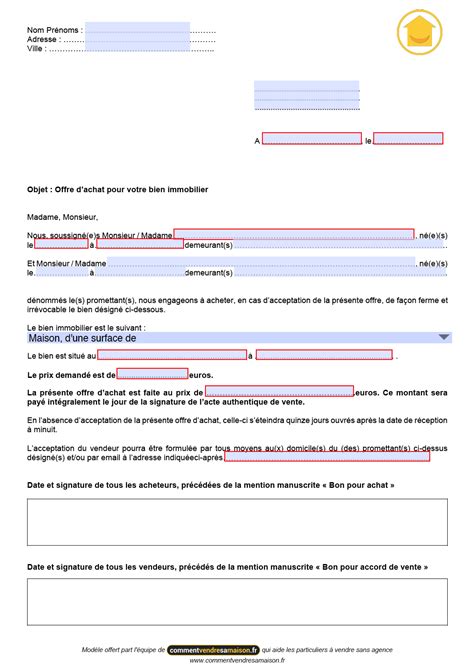 Modèle doffre dachat pour maison appartement terrain et parking