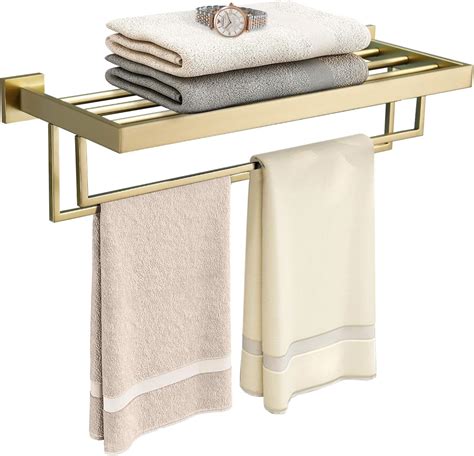 TURS Towel Rack Bathroom Brushed Gold Towel Shelf With Two Towel Bars