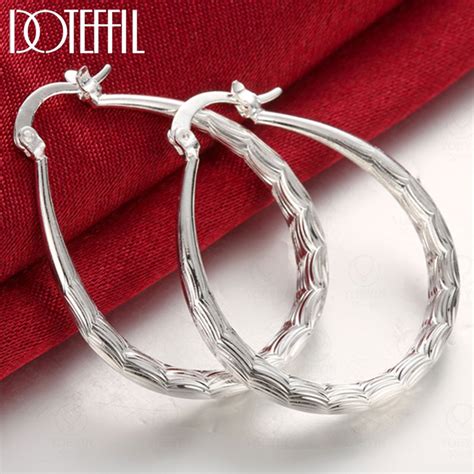 Doteffil Sterling Silver Circle Hoop Wave Pattern Brincos De Charme