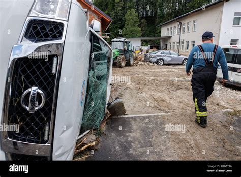 Kamnik Slovenia 06th Aug 2023 A Man Walks Past A Destroyed Mountain