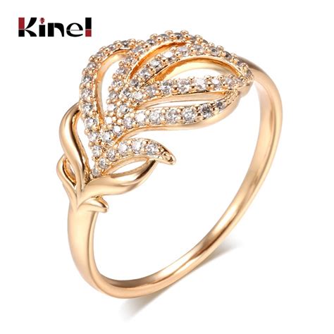 Kinel Hot Rose Gold Crystal Flower Ring Fashion Natural Zircon