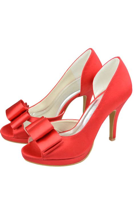 Red Satin Peep Toe High Heel Simple Classy Prom Shoes Okdresses