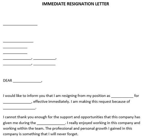 Printable Immediate Resignation Letter Template Samples Examples Artofit