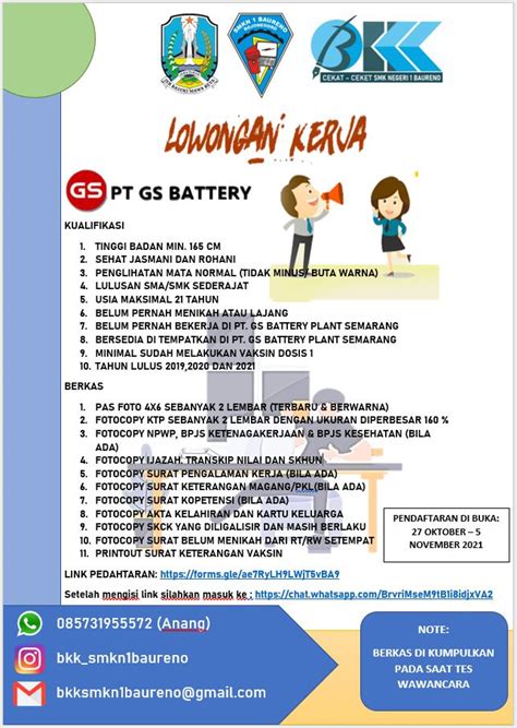 Lowongan Kerja PT GS BATTERY BKK CEKAT CEKET