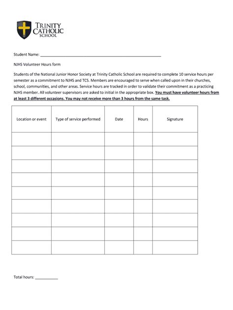 Fillable Online NJHS Volunteer Hours Form Fax Email Print PdfFiller