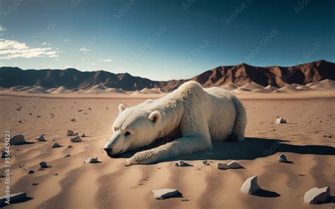 Polar Bear Ursus Maritimus Lies On A Desert Area Habitat