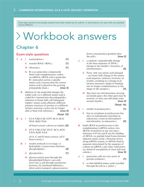 Exam Style Answers 6 Asal Biology Wb