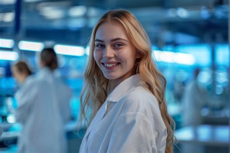 Premium Photo A Woman With Long Blonde Hair Is Smiling