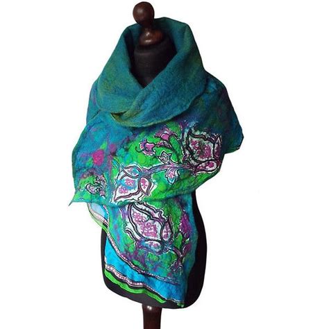 Nuno Felted Scarf Nuno Felted Collar Turquoise Green Purple Hand 2