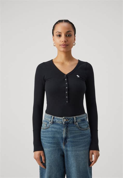 Abercrombie And Fitch Long Sleeve Icon Henley Long Sleeved Top Black
